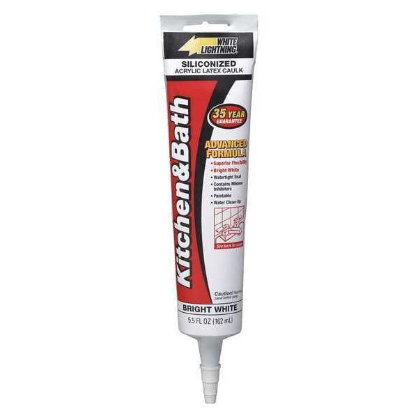 WL01 1PC White Lightning Kitchen & Bath Caulk, 5.5 oz, Squeeze Tube, White, Styrene Acrylic Base