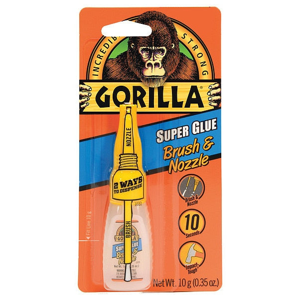 WL01 1PC Gorilla Glue Instant Adhesive, Super Glue Brush & Nozzle Series, Clear, 0.35 oz, Bottle