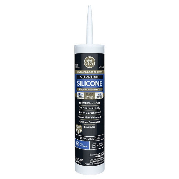 WL01 1PC Ge Window & Door Sealant, 10.1 oz, Cartridge, Clear, Silicone Base