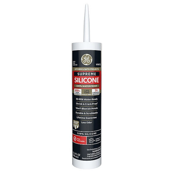 WL01 1PC Ge Kitchen & Bath Sealant, 10.1 oz, Cartridge, White, Silicone Base