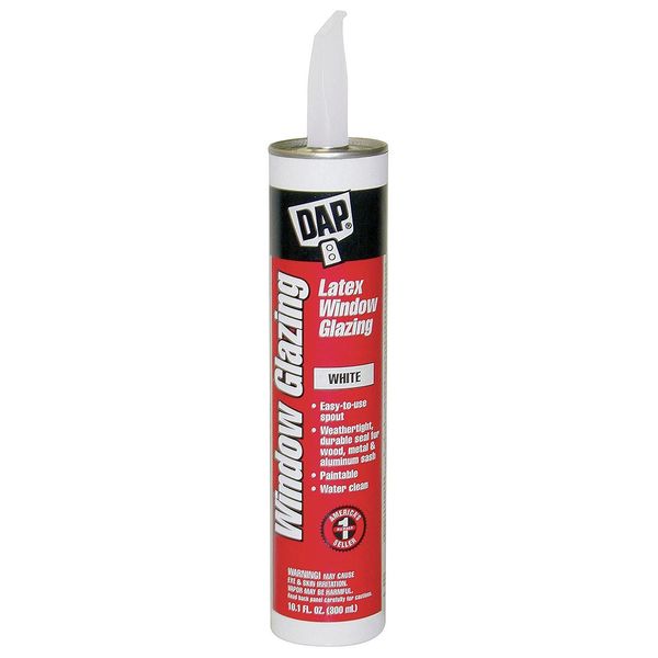WL01 1PC Dap Window Glazing Sealant, 10.1 oz, Cartridge, White, Synthetic Polymer Latex Base