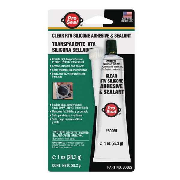WL01 1PC Pro Seal Sealant RTV Silicone Sealant, 1 oz, Clear, Temp Range -75 to 500 Degrees F