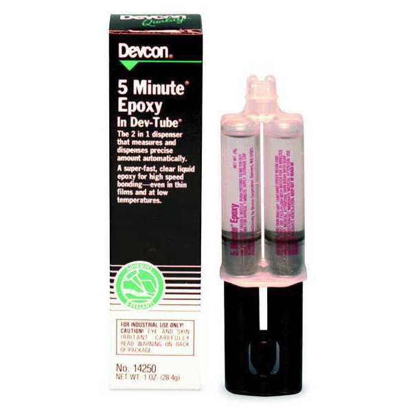WL01 1PC Devcon 5-Minute Epoxy Adhesive, 25 ml, Syringe, Light Amber, 1:1 Mixing Ratio