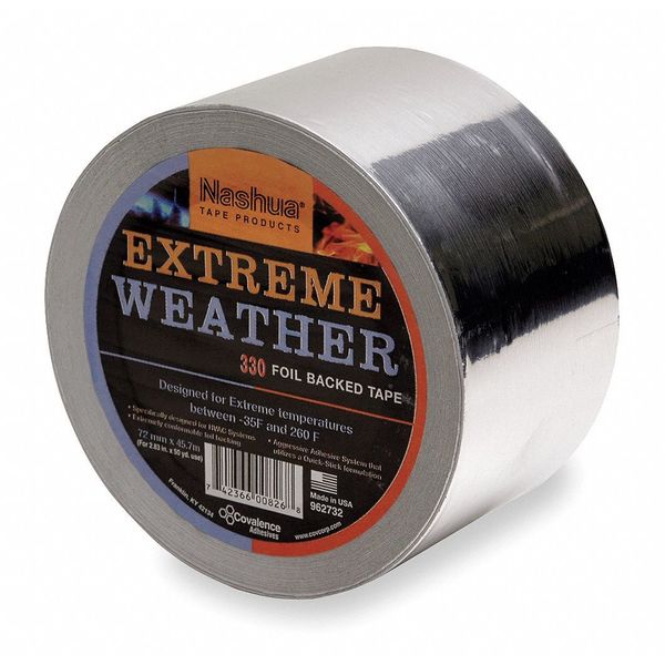 WL01 1PC Nashua Extreme Weather Foil Tape, 2 13/16 in W x 50 1/4 yd L, 3.5 mil Thick, Silver, 330X, 1 Pk