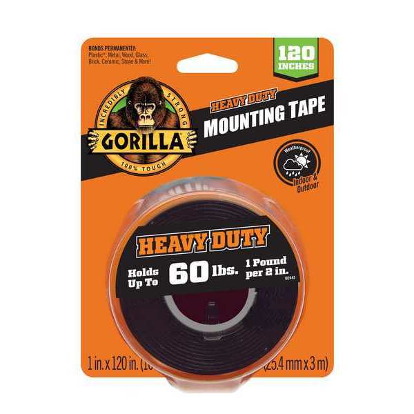 WL01 1PC Gorilla Glue Double Sided Mounting Tape, 1 in W x 120 in L, 43 mil Thick, Black, 1 Pk
