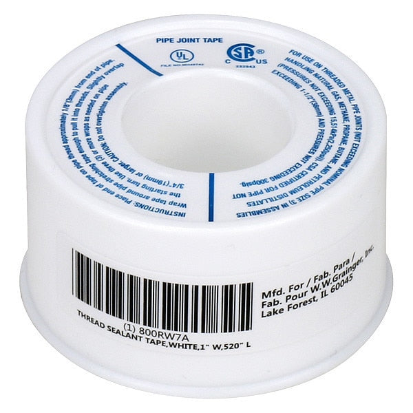 WL01 1PC Zoro Select Thread Sealant Tape, White, 1\" W, 520\" L