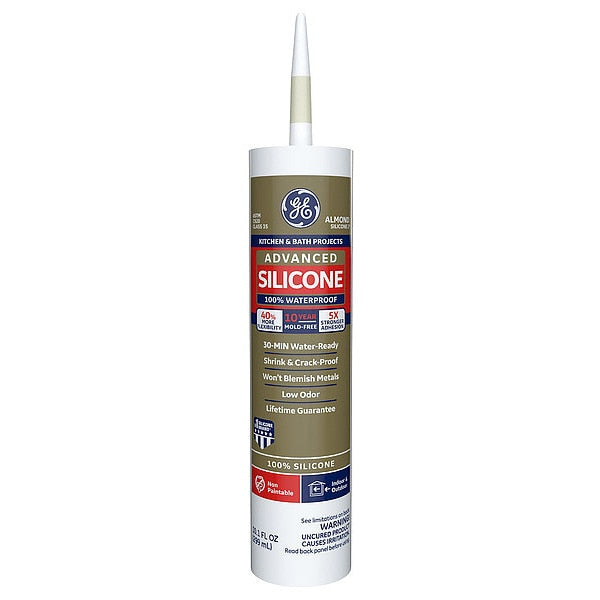 WL01 1PC Ge Kitchen & Bath Sealant, 10.1 oz, Cartridge, Almond, Silicone Base