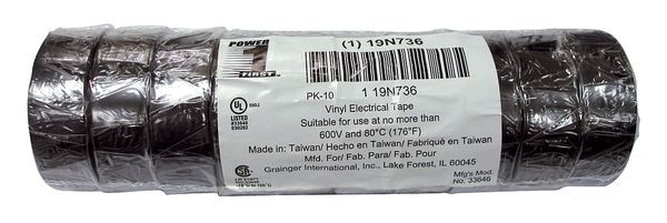 WL01 1PC Zoro Select Vinyl Electrical Tape, 3/4 in W x 20 ft L, 7 mil thick, Black, 10 Pack
