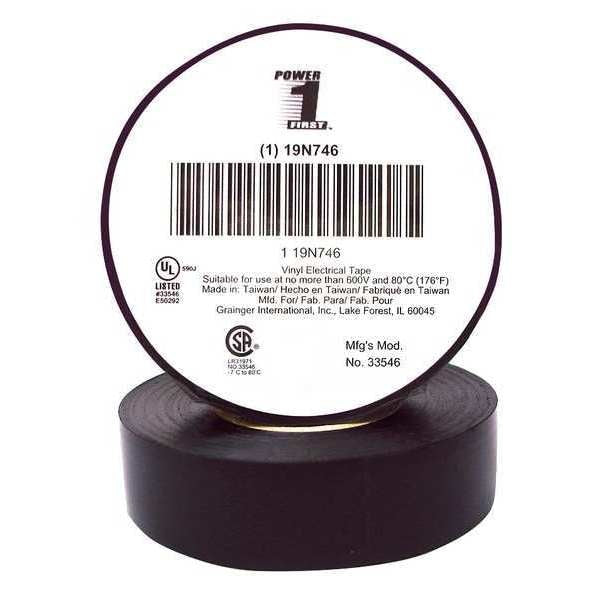 WL01 1PC Zoro Select Vinyl Electrical Tape, 3/4 in W x 60 ft L, 7 mil Thick, Black, 1 Pk