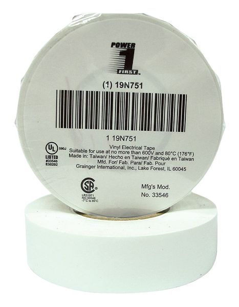WL01 1PC Zoro Select Vinyl Electrical Tape, 3/4 in W x 60 ft, 7 mil thick, White, 1 Pack