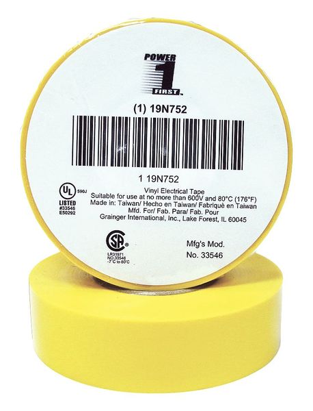 WL01 1PC Zoro Select Electrical Tape, 7 mil, 3/4\" x 60 ft., Yellow