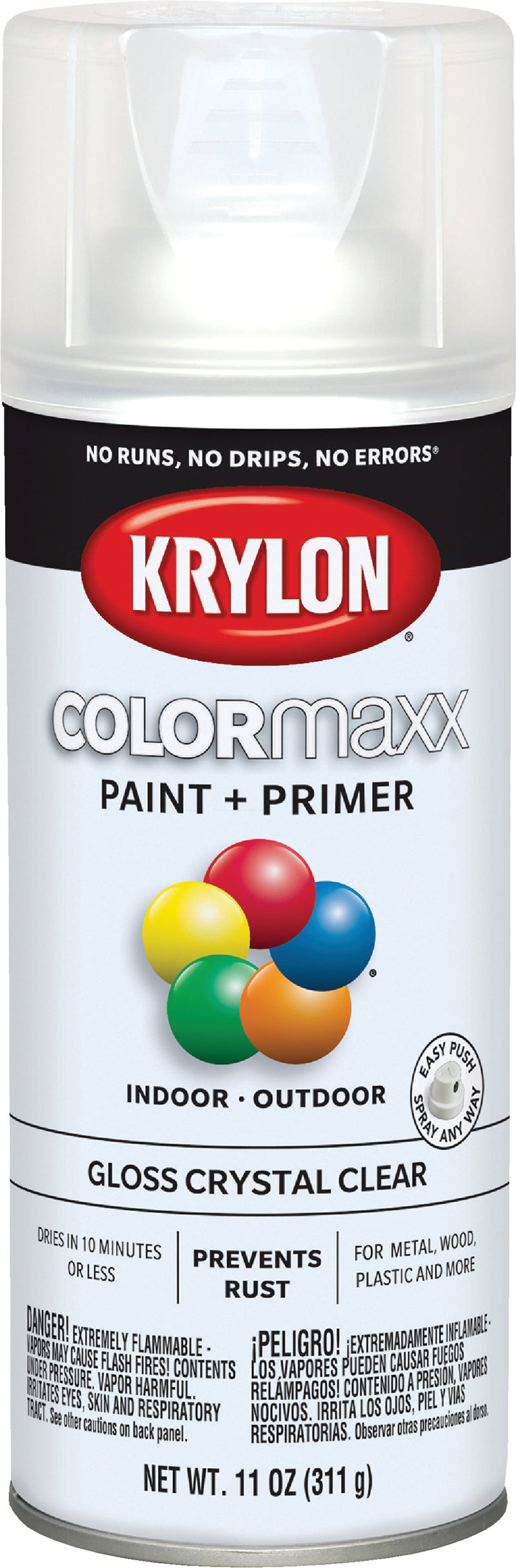 WL01 Krylon Krylon ColorMaxx 11 Oz. Gloss Paint + Primer Spray Paint, Crystal Clear