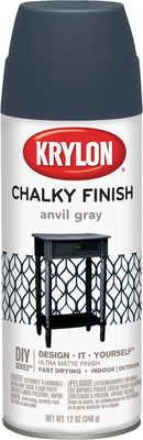 WL01 Krylon Krylon CHALKY FINISH 12 Oz. Ultra Matte Chalk Spray Paint, Anvil Gray