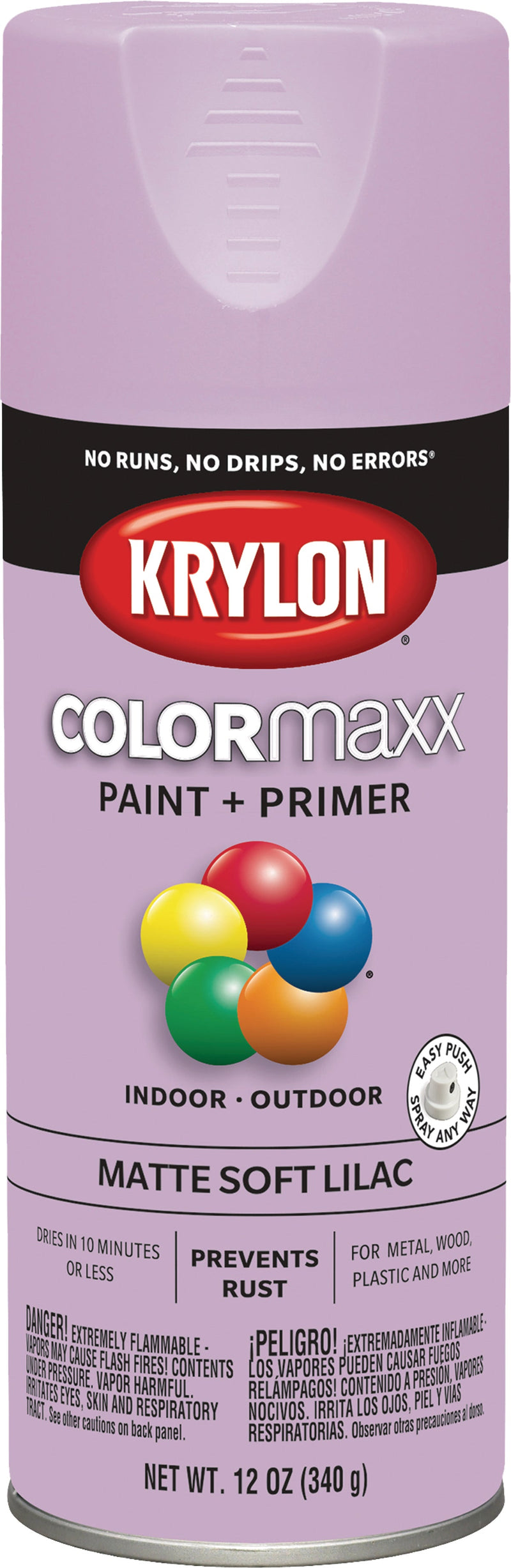 WL01 Krylon Krylon Colormaxx Matte Spray Paint & Primer, Soft Lilac