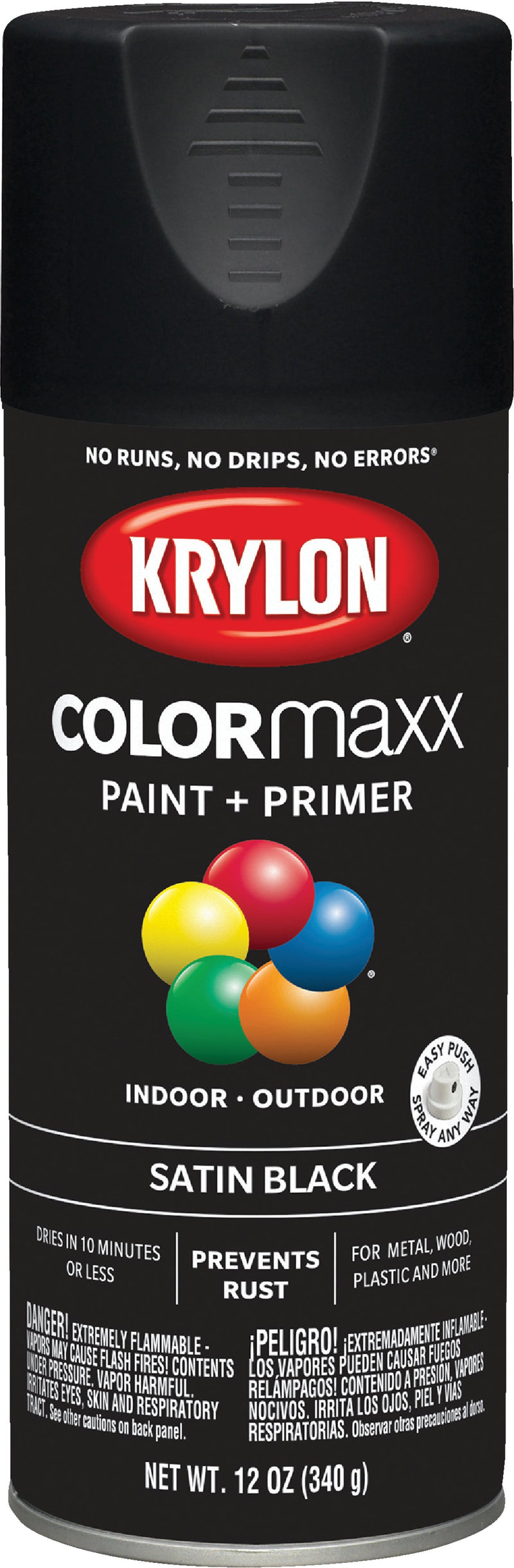 WL01 Krylon Krylon ColorMaxx12 Oz. Satin Spray Paint, Black