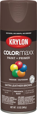 WL01 Krylon Krylon Colormaxx Satin Spray Paint & Primer, Leather Brown
