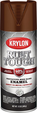 WL01 Krylon Krylon Rust Tough 12 Oz. Gloss Alkyd Enamel Spray Paint, Leather Brown