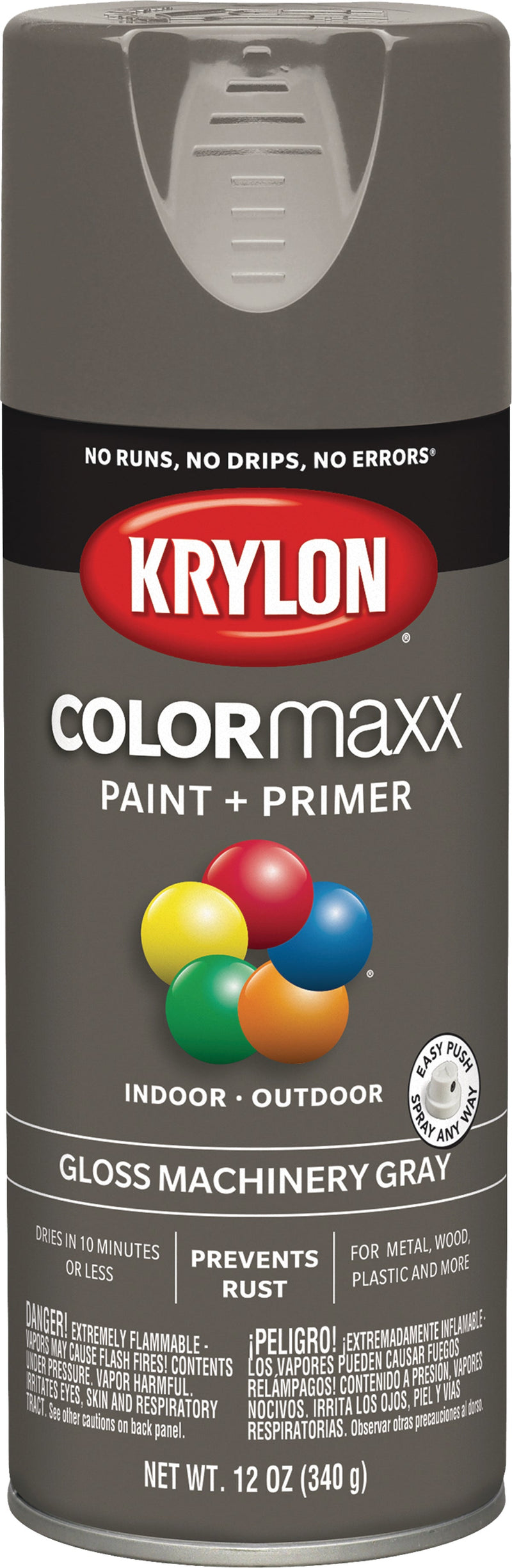 WL01 Krylon Krylon Colormaxx Gloss Spray Paint & Primer, Machinery Gray