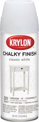 WL01 Krylon Krylon CHALKY FINISH 12 Oz. Ultra Matte Chalk Spray Paint, Classic White
