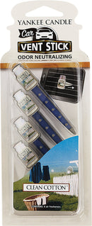 WL01 Yankee Candle Yankee Candle Vent Stick Car Air Freshener, Clean Cotton (4-Pack)