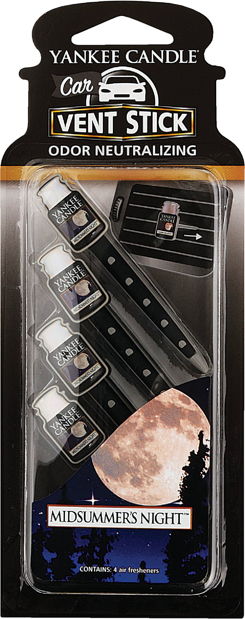 WL01 Yankee Candle Yankee Candle Vent Stick Car Air Freshener, Midsummer's Night (4-Pack)