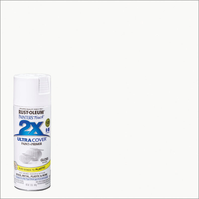 WL01 Rust-Oleum Rust-Oleum Painter's Touch 2X Ultra Cover 12 Oz. Gloss Paint + Primer Spray Paint, White