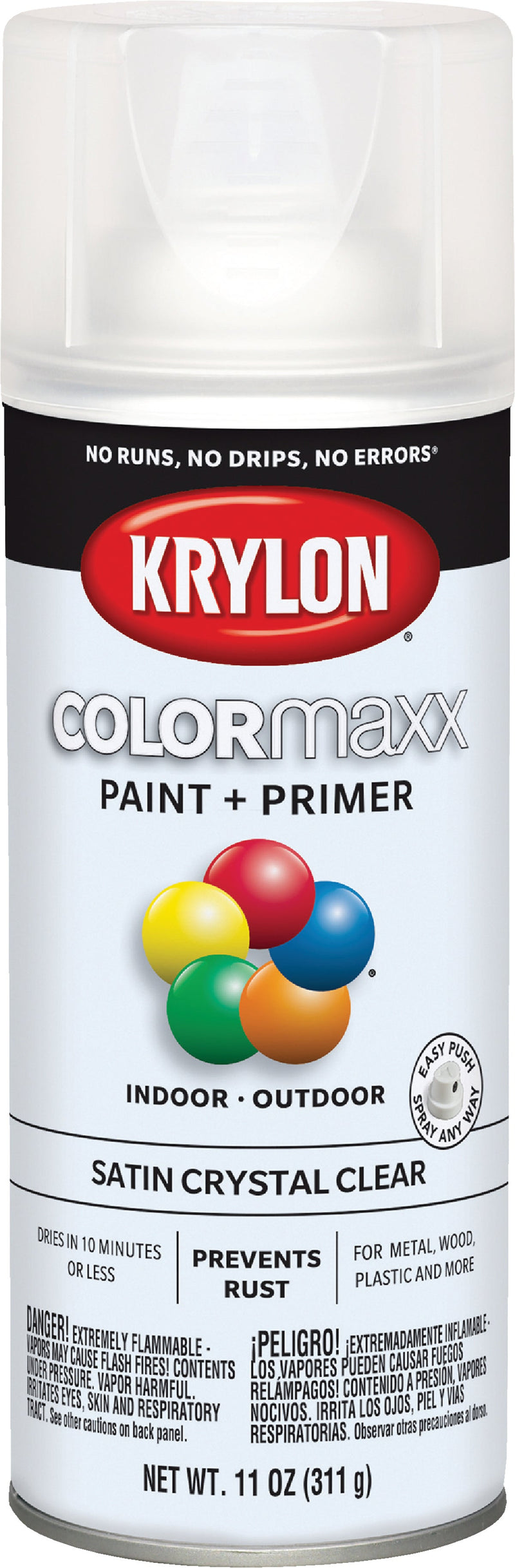 WL01 Krylon Krylon ColorMaxx 11 Oz. Satin Paint + Primer Spray Paint, Crystal Clear