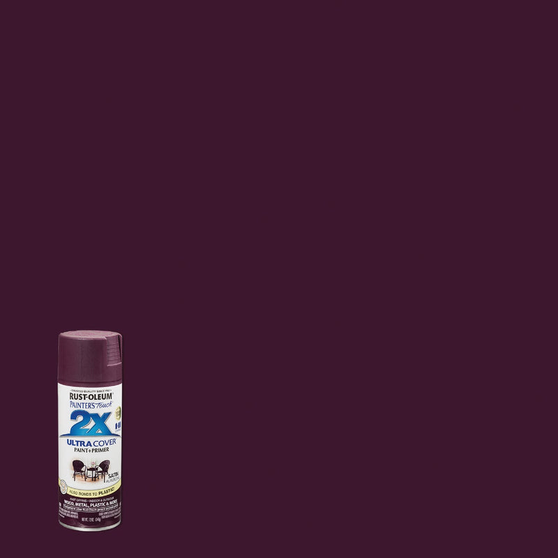 WL01 Rust-Oleum Rust-Oleum Painter's Touch 2X Ultra Cover 12 Oz. Satin Paint + Primer Spray Paint, Aubergine