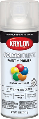 WL01 Krylon Krylon ColorMaxx 11 Oz. Flat Paint + Primer Spray Paint, Crystal Clear