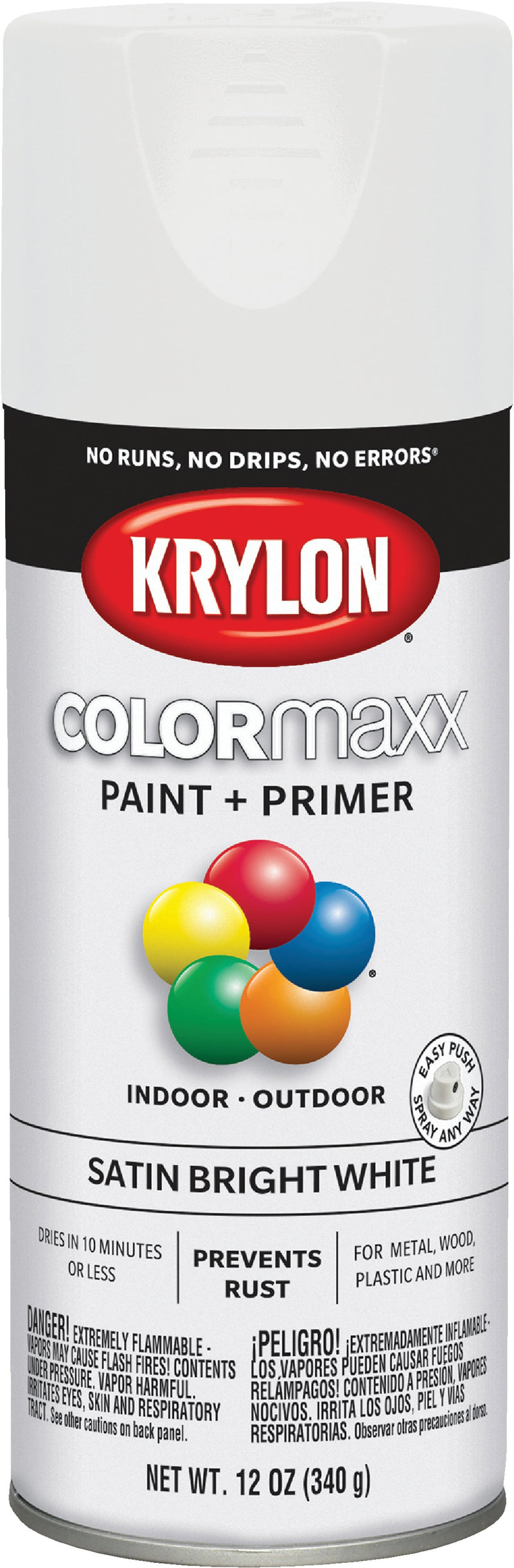 WL01 Krylon Krylon ColorMaxx12 Oz. Satin Spray Paint, Bright White