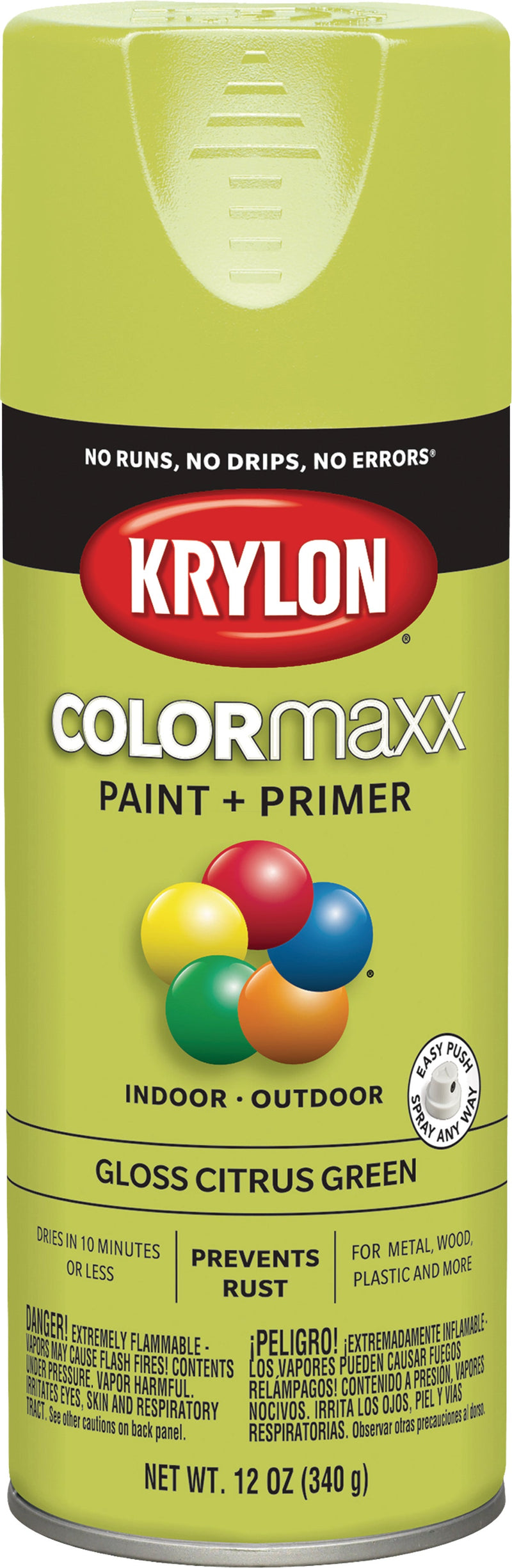 WL01 Krylon Krylon Colormaxx Gloss Spray Paint & Primer, Citrus Green