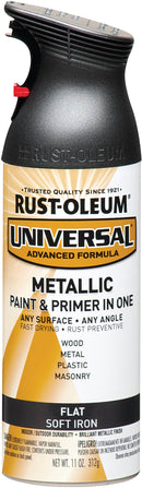 WL01 Rust-Oleum Rust-Oleum Universal 11 Oz. Metallic Flat All-Surface Spray Paint & Primer In One, Soft Iron
