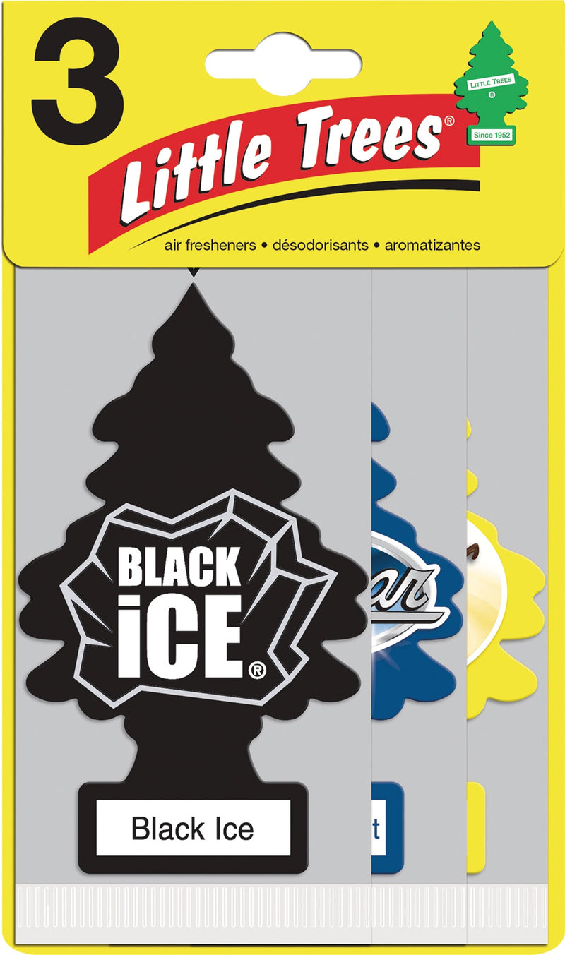 WL01 Little Trees Little Trees Car Air Freshener, Vanillaroma, Black Ice, & New Car Scent (3-Pack)
