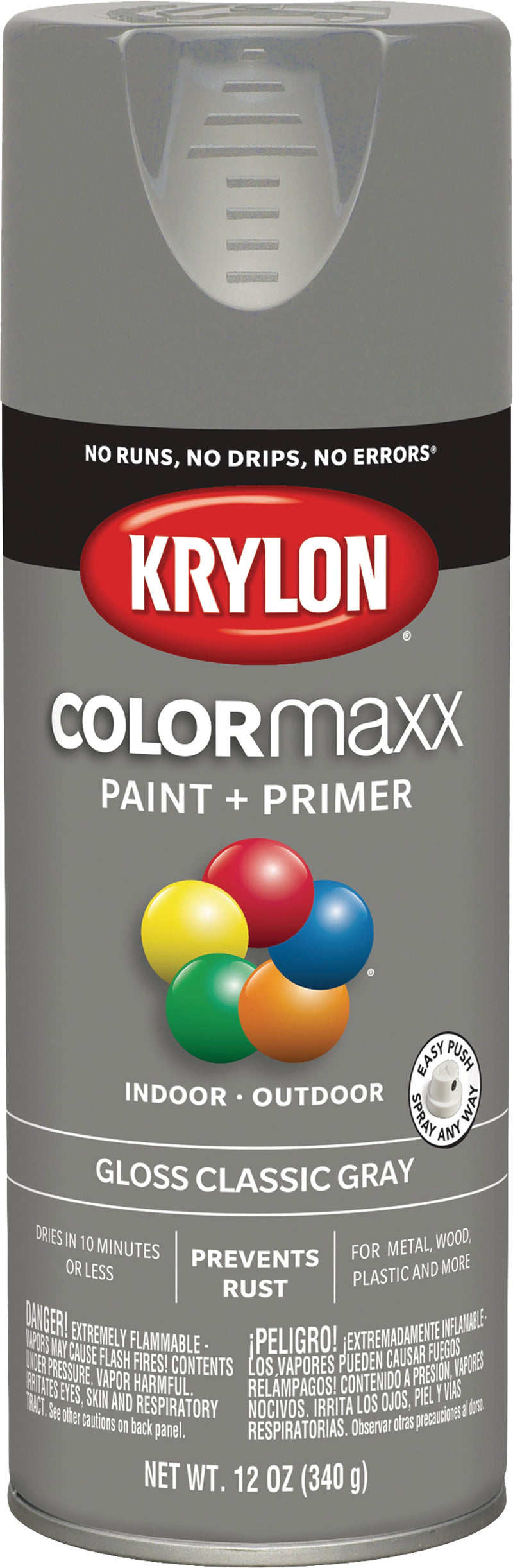WL01 Krylon Krylon Colormaxx Gloss Spray Paint & Primer, Classic Gray