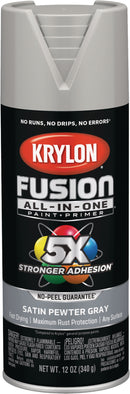 WL01 Krylon Krylon Fusion All-In-One Satin Spray Paint & Primer, Pewter Gray
